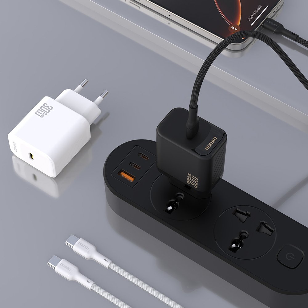 Dudao A27PCEU PD 30 W GaN USB-C sieninis įkroviklis su USB-C laidu – baltas - Image 3
