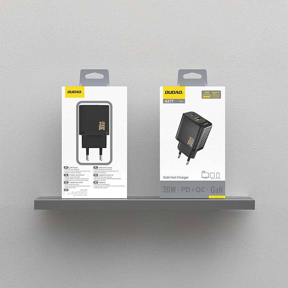Dudao A27TEU PD 30 W GaN sieninis įkroviklis USB-A + USB-C – juodas - Image 4