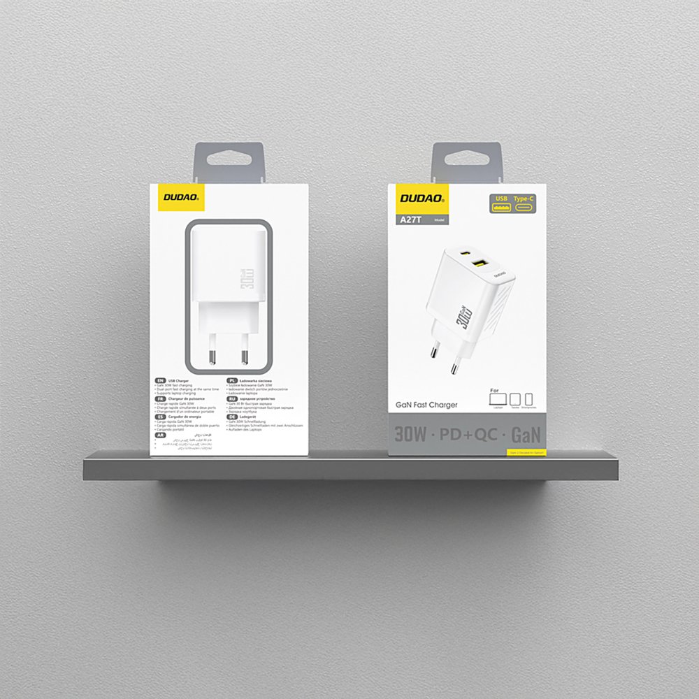 Dudao A27TEU PD 30 W GaN sieninis įkroviklis USB-A + USB-C – baltas - Image 3
