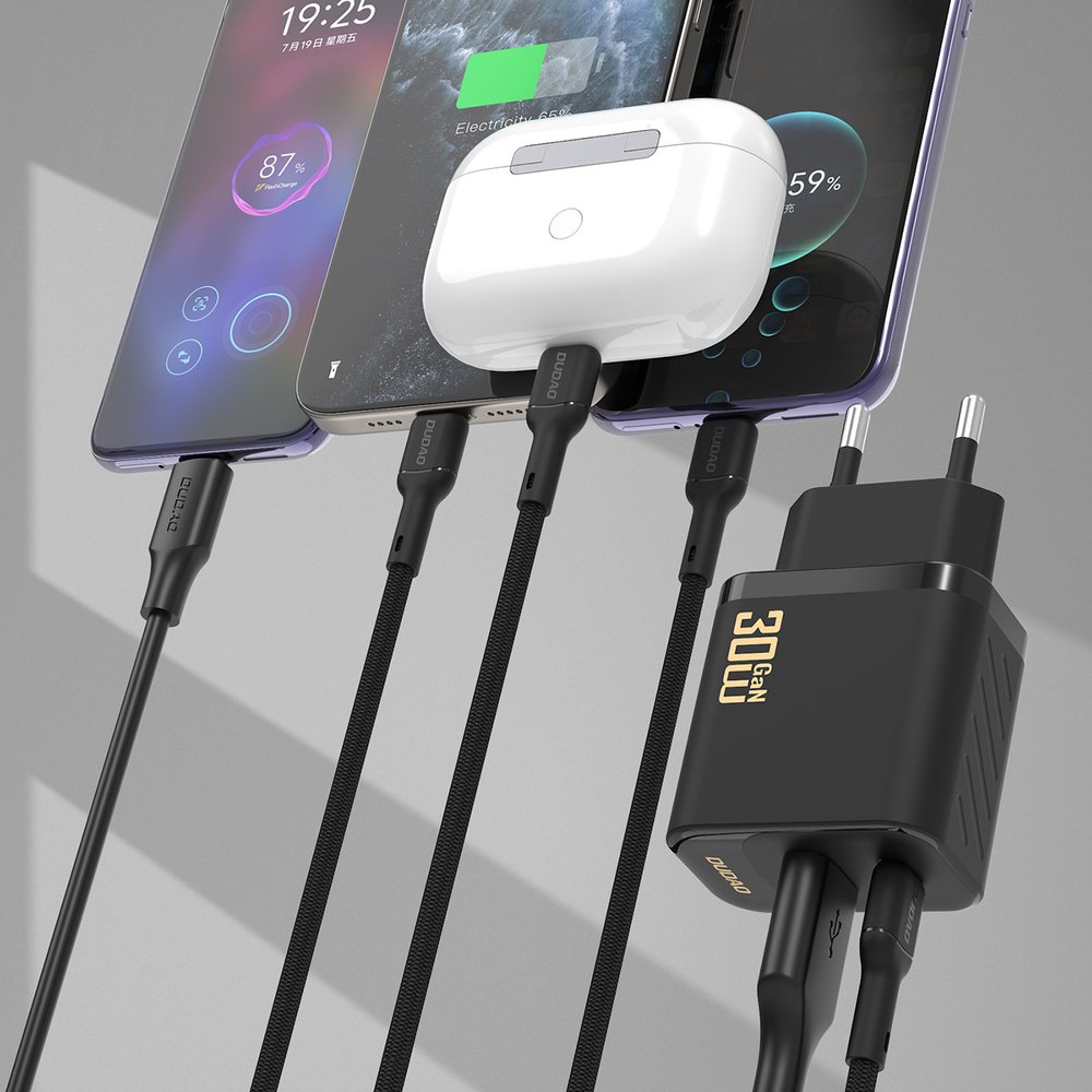 Dudao A27TCEU PD 30 W GaN sieninis įkroviklis USB-A + USB-C su USB-C laidu – juodas - Image 2