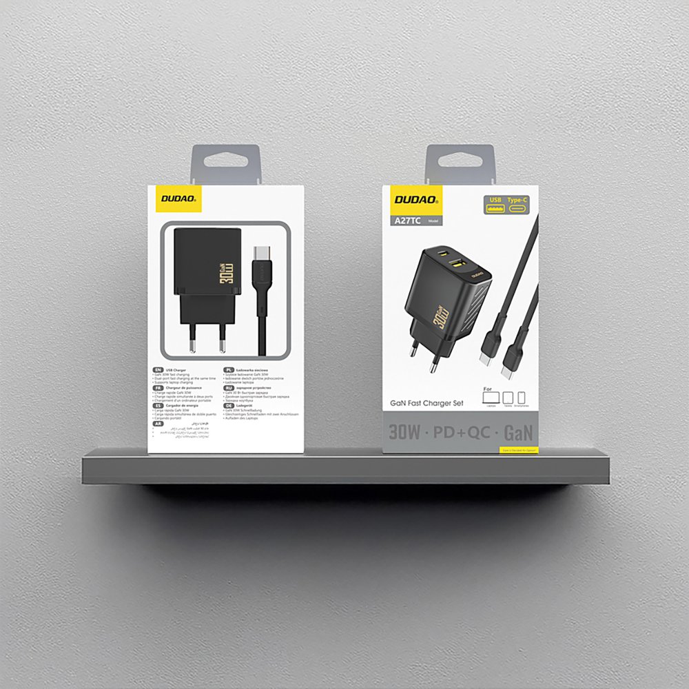 Dudao A27TCEU PD 30 W GaN sieninis įkroviklis USB-A + USB-C su USB-C laidu – juodas - Image 3