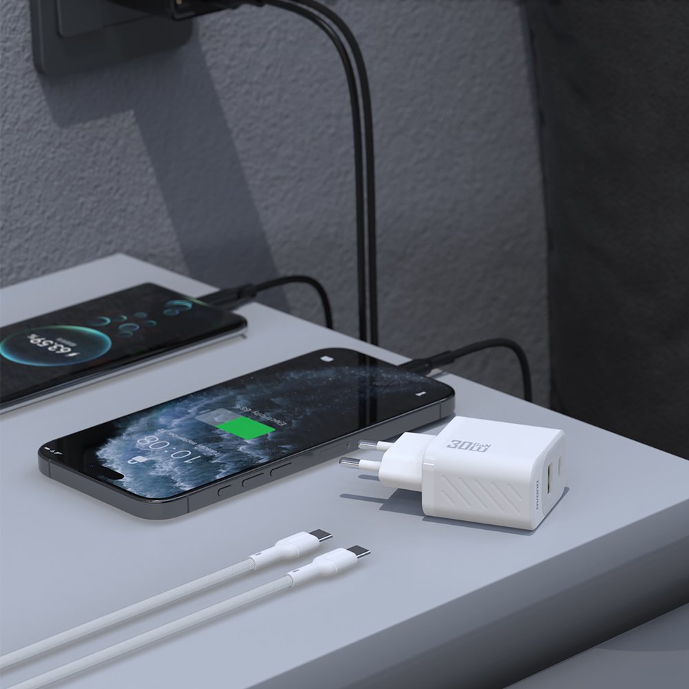 Dudao A27TCEU PD 30 W GaN sieninis įkroviklis USB-A + USB-C su USB-C laidu – baltas - Image 4