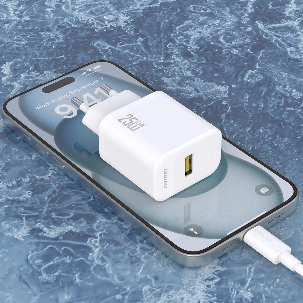 Dudao A27STEU 25 W GaN USB-A sieninis įkroviklis su USB-A – USB-C laidu – baltas - Image 2