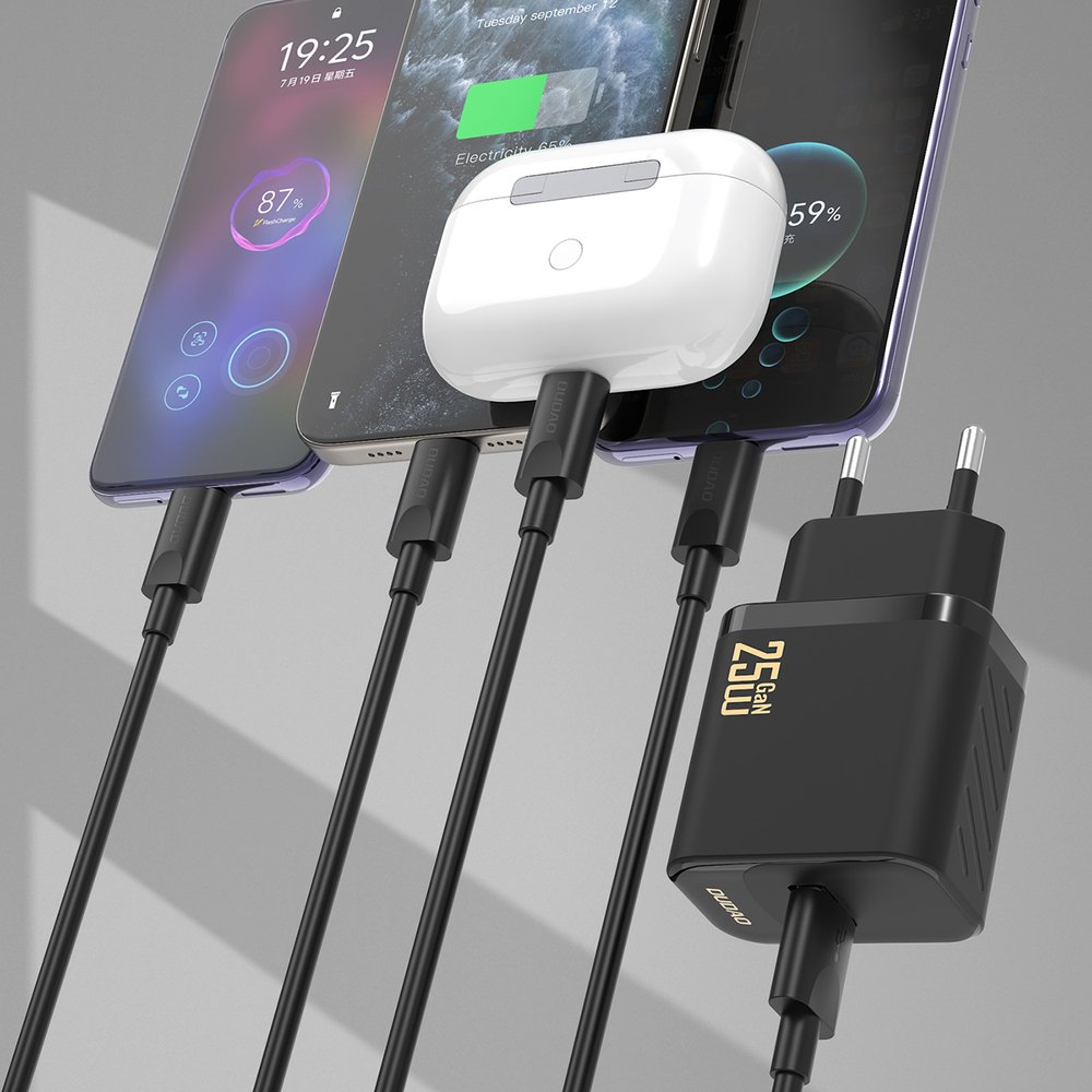 Dudao A27STEU 25 W GaN USB-A sieninis įkroviklis su USB-A – USB-C laidu – baltas - Image 3