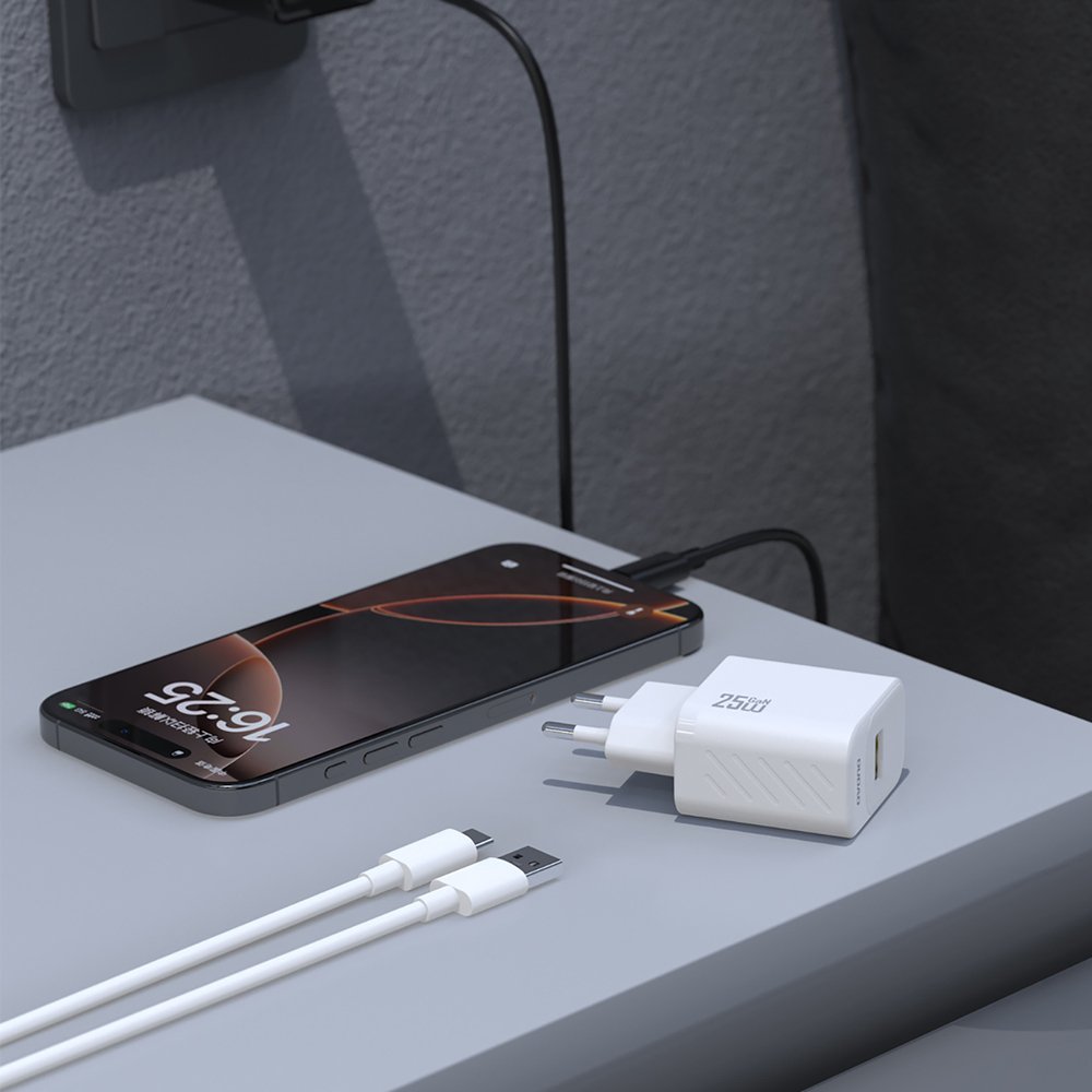 Dudao A27STEU 25 W GaN USB-A sieninis įkroviklis su USB-A – USB-C laidu – baltas - Image 5