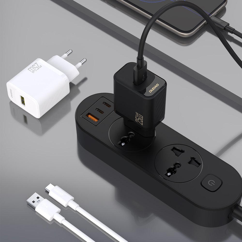 Dudao A27STEU 25 W GaN USB-A sieninis įkroviklis su USB-A – USB-C laidu – baltas - Image 7