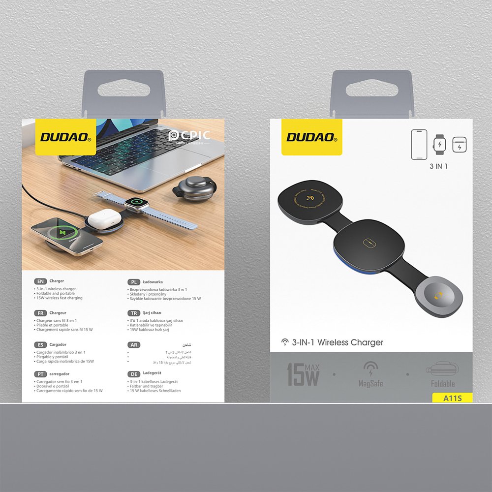 Dudao A11S 3 viename belaidis įkroviklis, suderinamas su MagSafe telefonui, išmaniajam laikrodžiui ir ausinėms – juodas - Image 8