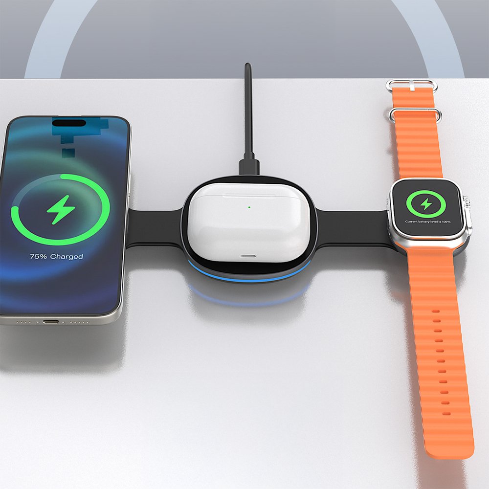 Dudao A11S 3 viename belaidis įkroviklis, suderinamas su MagSafe telefonui, išmaniajam laikrodžiui ir ausinėms – juodas - Image 9