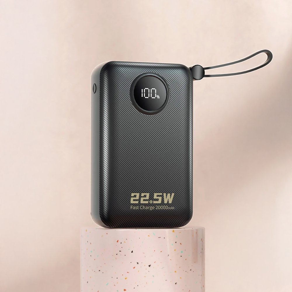 Dudao K14+ 20000 mAh 22,5 W išorinė baterija su USB-C, USB-A ir integruotais Lightning bei USB-C laidais – juoda - Image 2