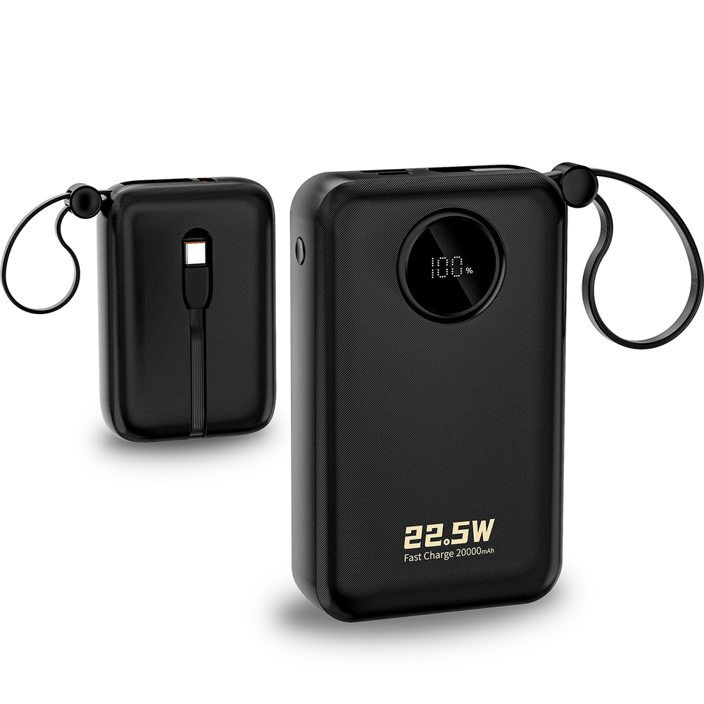 Dudao K14+ 20000 mAh 22,5 W išorinė baterija su USB-C, USB-A ir integruotais Lightning bei USB-C laidais – juoda - Image 6