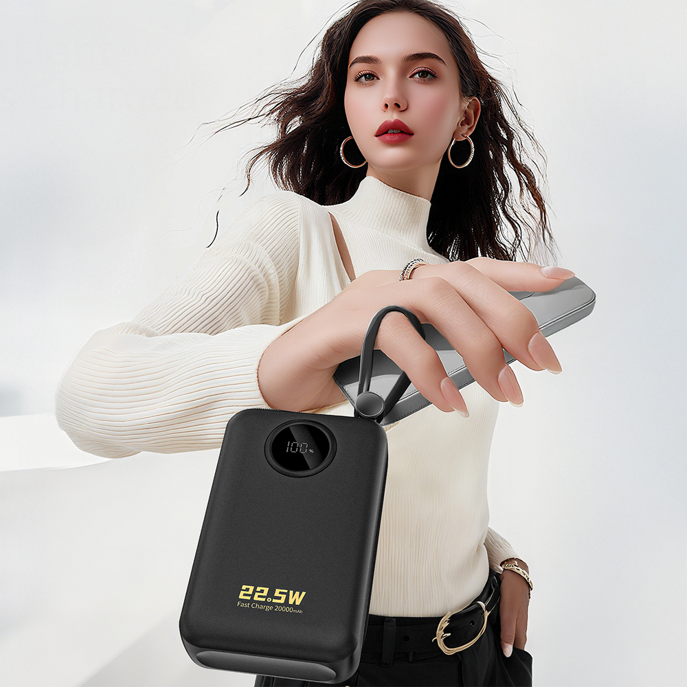 Dudao K14+ 20000 mAh 22,5 W išorinė baterija su USB-C, USB-A ir integruotais Lightning bei USB-C laidais – juoda - Image 7