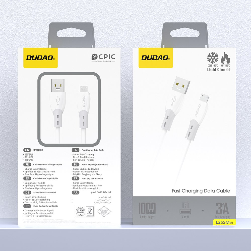 Dudao L25SM 3 A USB-A – micro USB laidas su minkštu silikoniniu pynimu, 1 m – baltas - Image 2