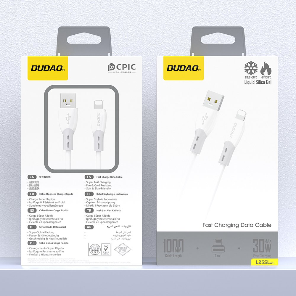 Dudao L25SL 30 W USB-A – Lightning laidas su minkštu silikoniniu pynimu, 1 m – baltas - Image 2