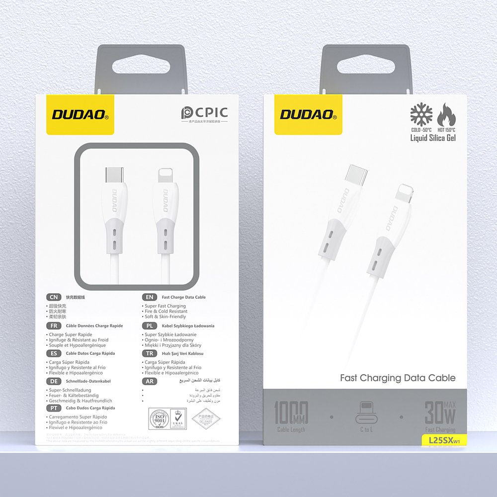 Dudao L25SX 30 W USB-C – Lightning laidas su minkštu silikoniniu pynimu, 1 m – baltas - Image 2