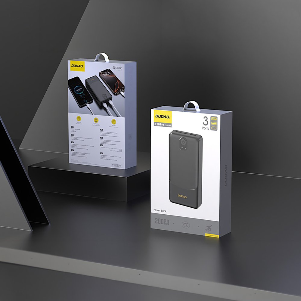 Dudao K10Pro 20000 mAh 2,4 A išorinė baterija su 2×USB-A – juoda - Image 5