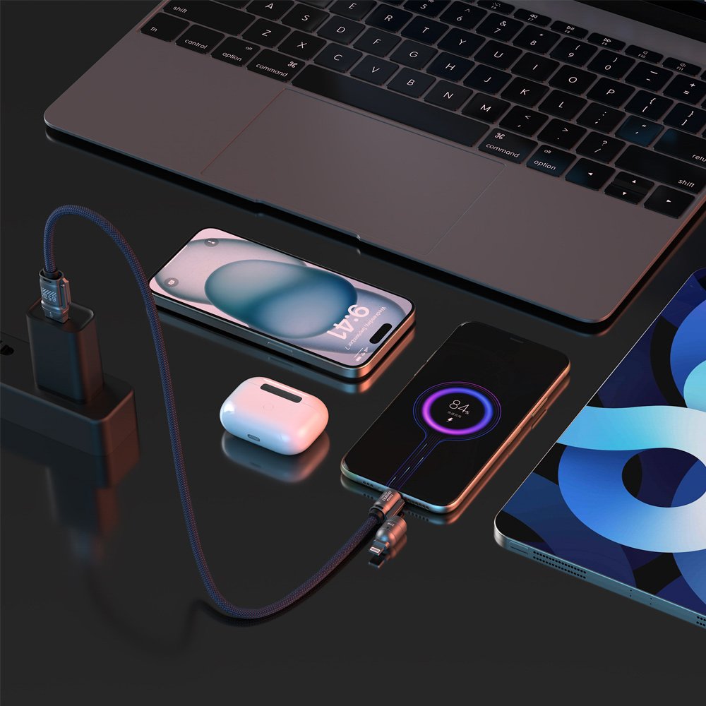 Dudao L20Max 65 W 4 viename laidas su dirželiu, USB-C į USB-C su Lightning ir USB-A adapteriais – mėlynas - Image 9