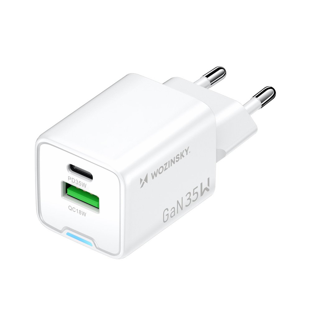 Wozinsky WWC-35W GaN USB-A + USB-C sieninis įkroviklis – baltas - Image 2