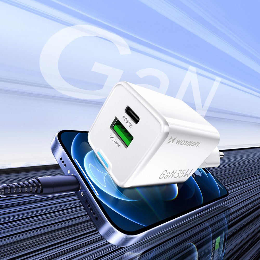 Wozinsky WWC-35W GaN USB-A + USB-C sieninis įkroviklis – baltas - Image 5