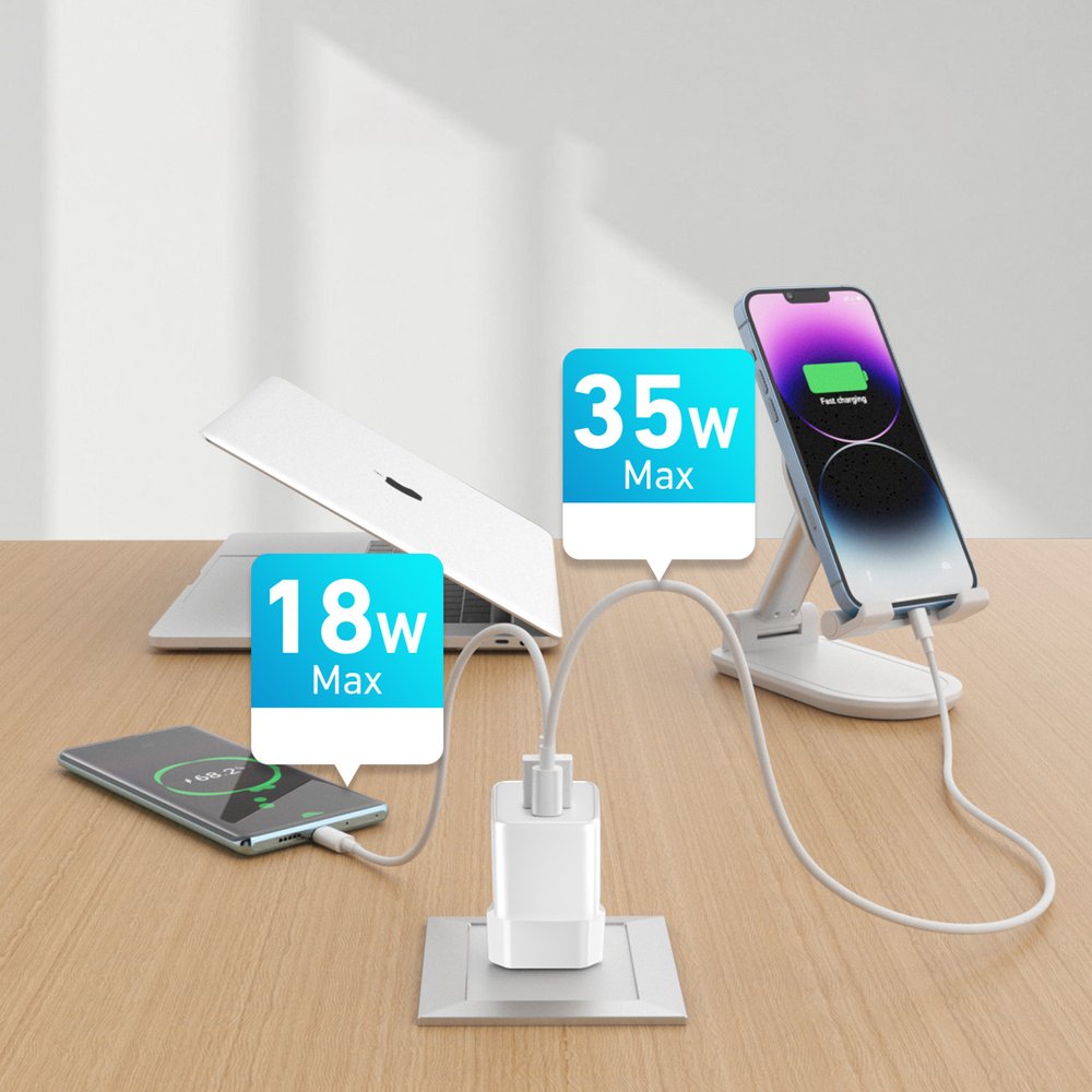Wozinsky WWC-35W GaN USB-A + USB-C sieninis įkroviklis – baltas - Image 7