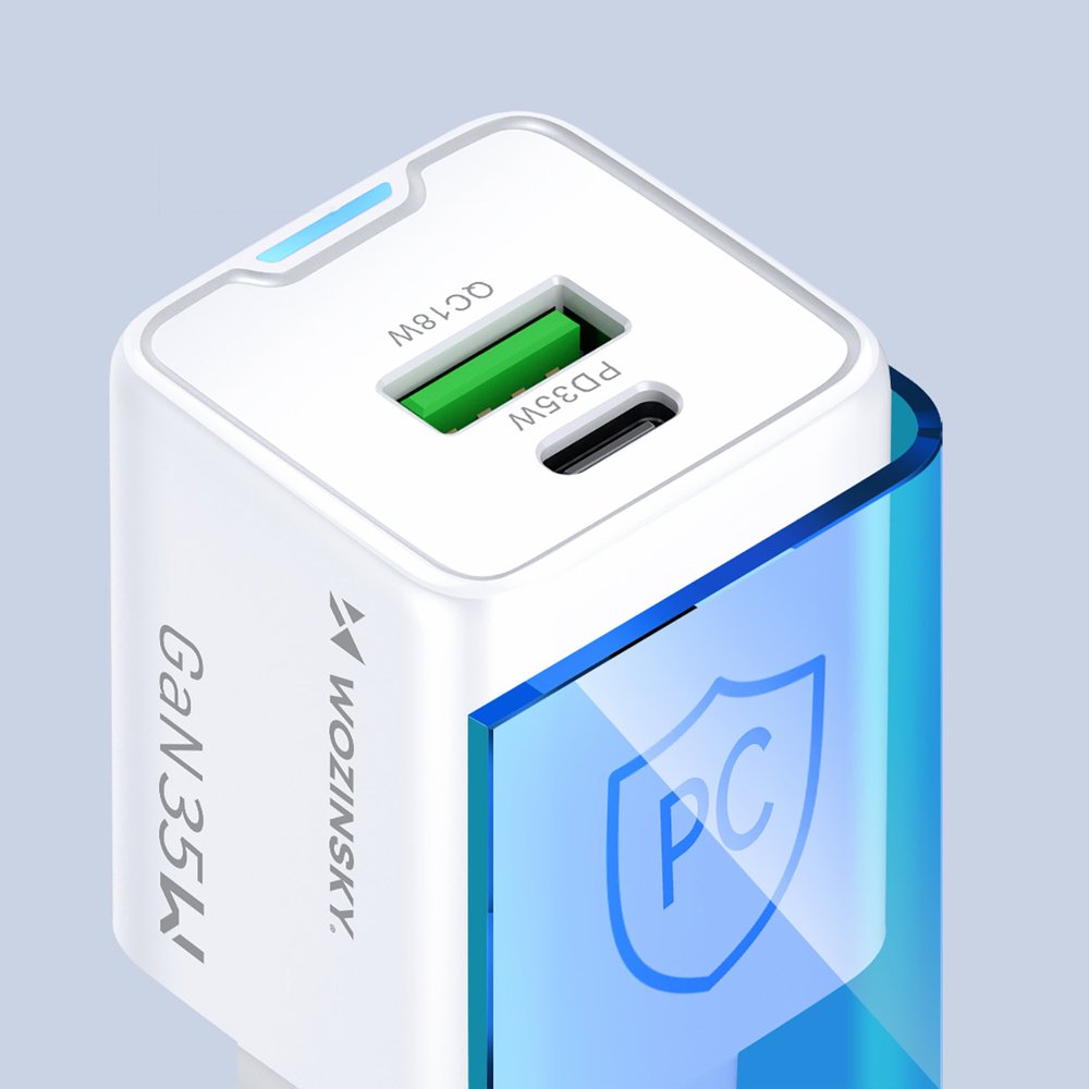 Wozinsky WWC-35W GaN USB-A + USB-C sieninis įkroviklis – baltas - Image 9