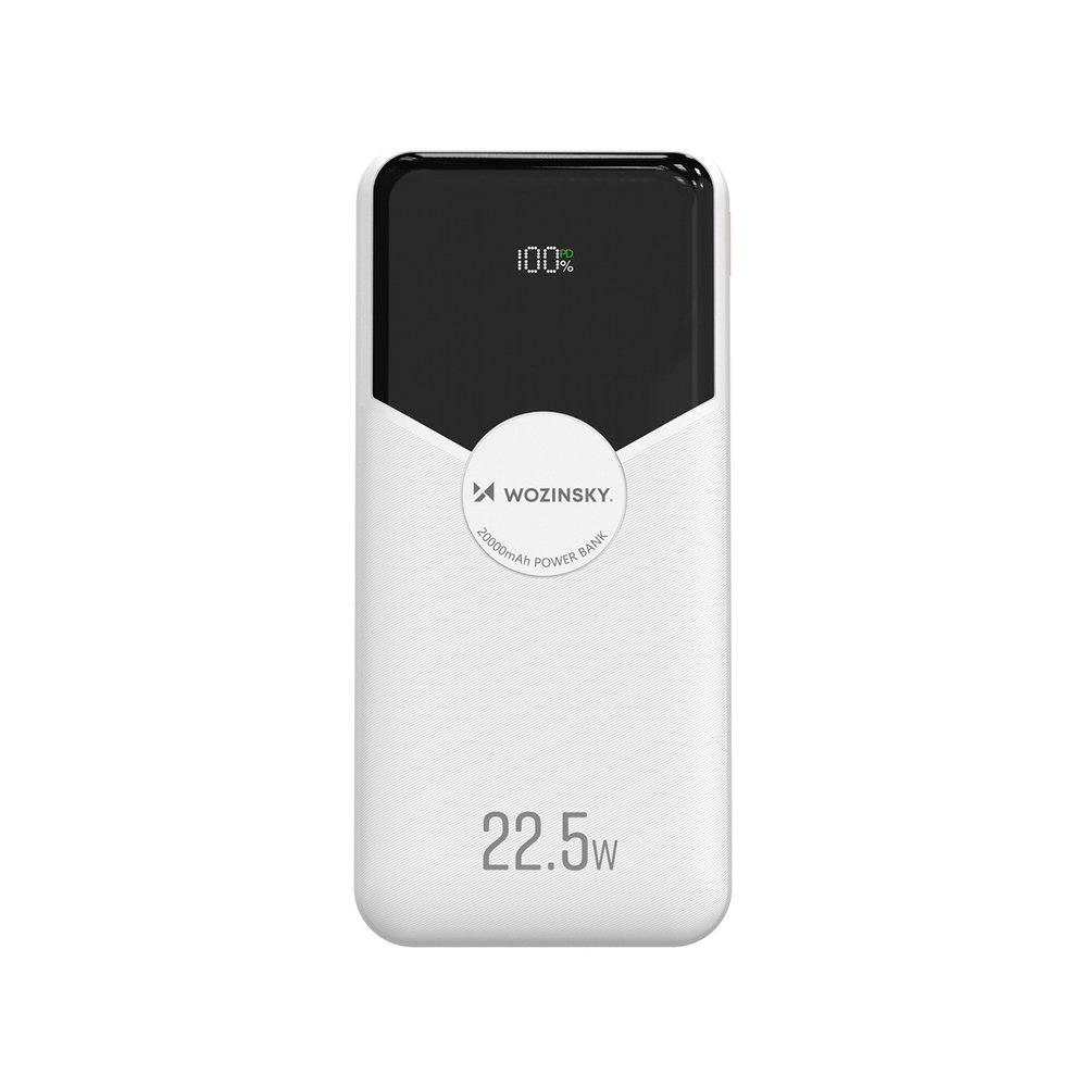 Wozinsky WFC-15W 20000 mAh 22,5 W PD20W išorinė baterija su integruotais Lightning ir USB-C laidais – balta - Image 2