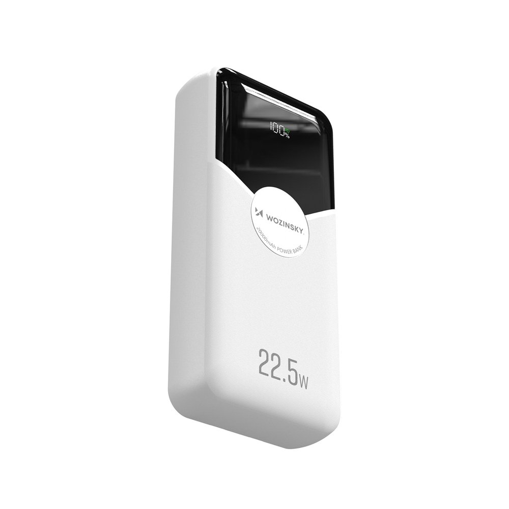 Wozinsky WFC-15W 20000 mAh 22,5 W PD20W išorinė baterija su integruotais Lightning ir USB-C laidais – balta - Image 3