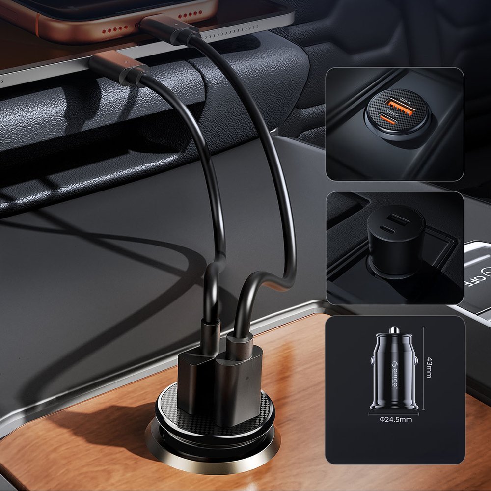 Orico PowerMini 30 W USB-C + USB-A automobilinis įkroviklis – juodas - Image 10