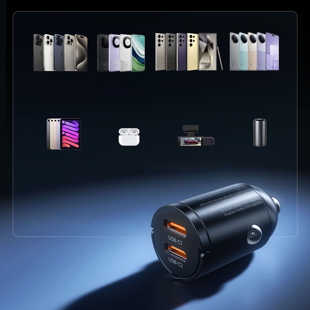 Orico MiniRing 30 W automobilinis įkroviklis su 2×USB-C – juodas - Image 6