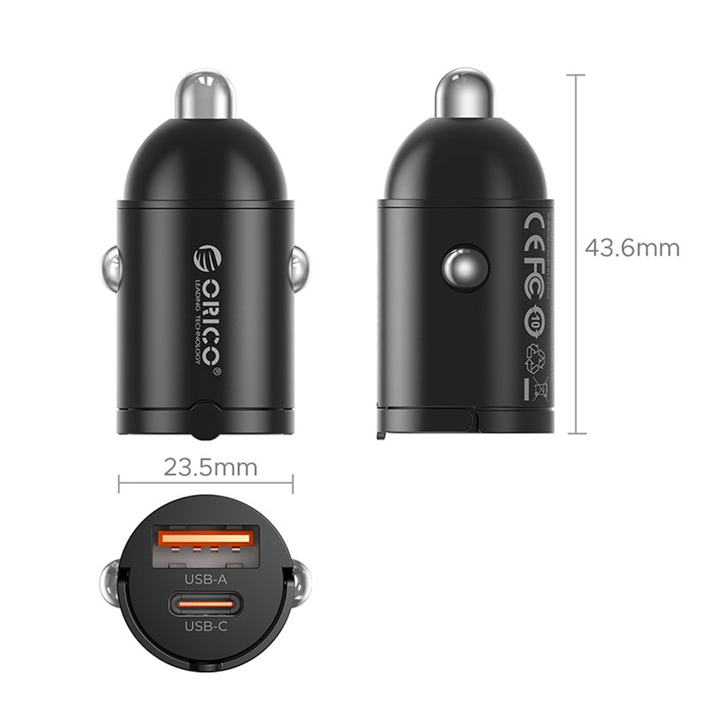 Orico MiniRing 30 W USB-A + USB-C automobilinis įkroviklis – juodas - Image 2