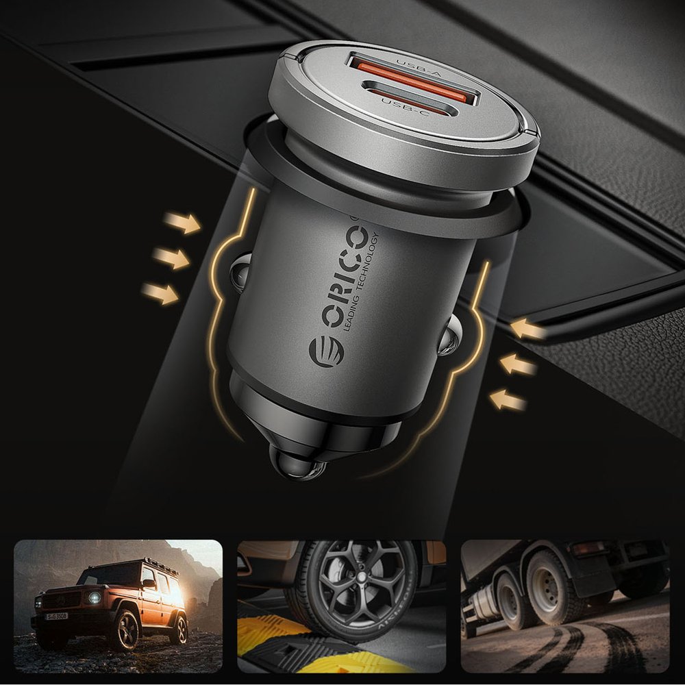 Orico MiniRing Pro 45 W USB-A + USB-C automobilinis įkroviklis – sidabrinis - Image 10