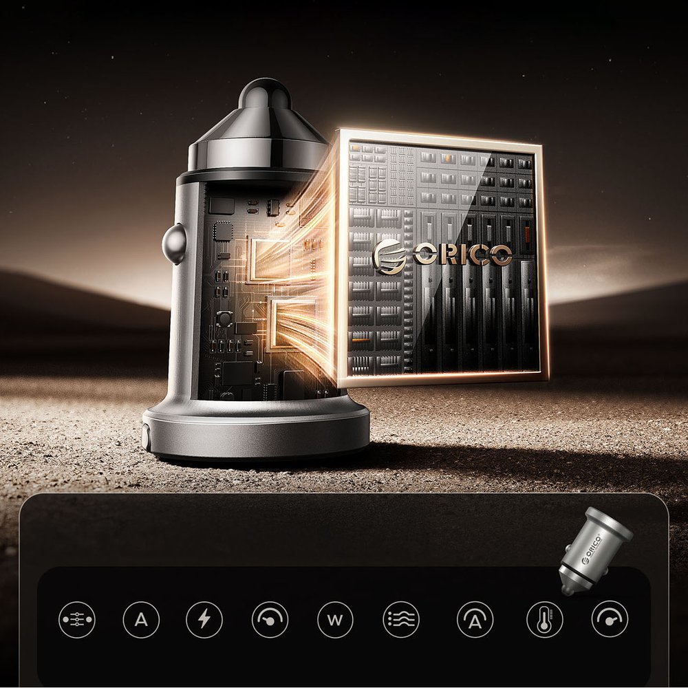 Orico MiniRing Pro 45 W USB-A + USB-C automobilinis įkroviklis – sidabrinis - Image 6