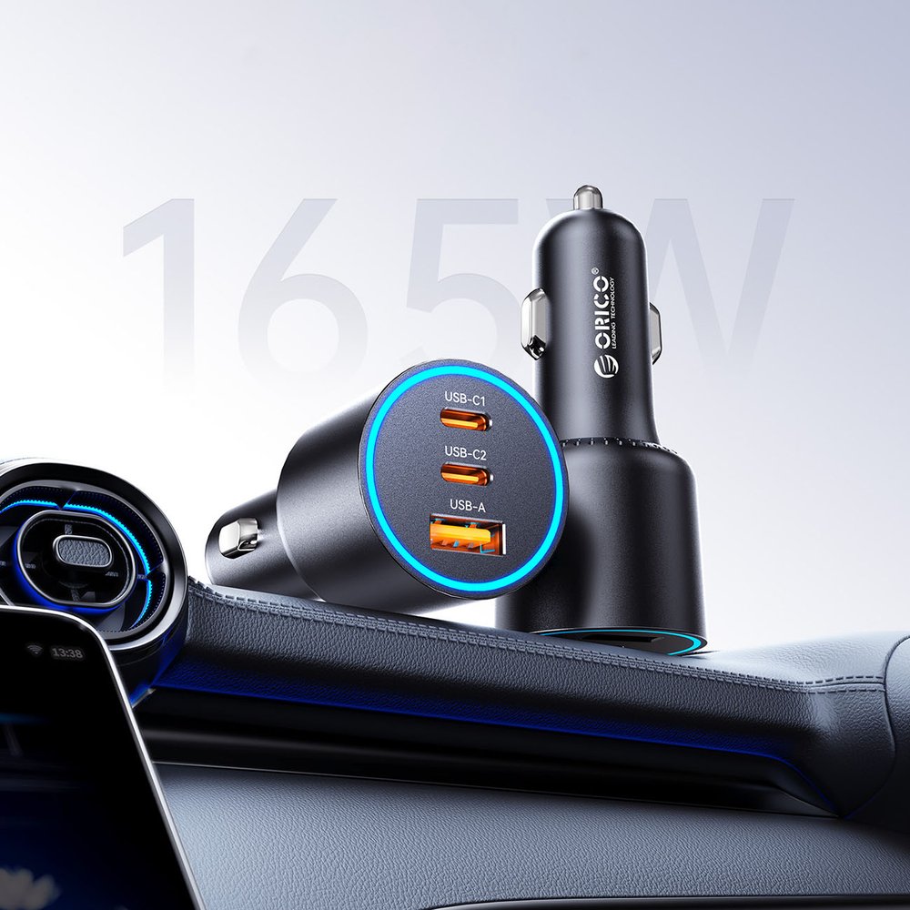 Orico HyperDrive 165 W USB-A + 2×USB-C automobilinis įkroviklis – juodas - Image 2