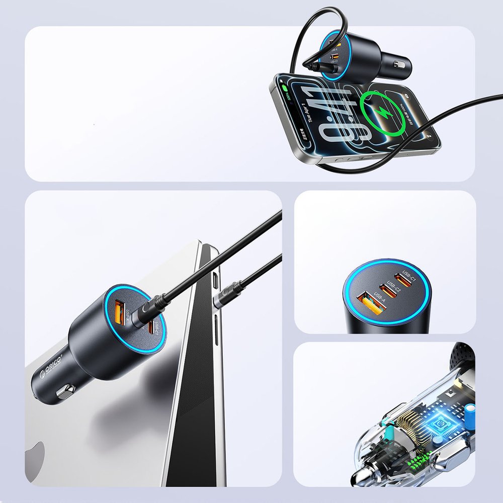 Orico HyperDrive 165 W USB-A + 2×USB-C automobilinis įkroviklis – juodas - Image 4