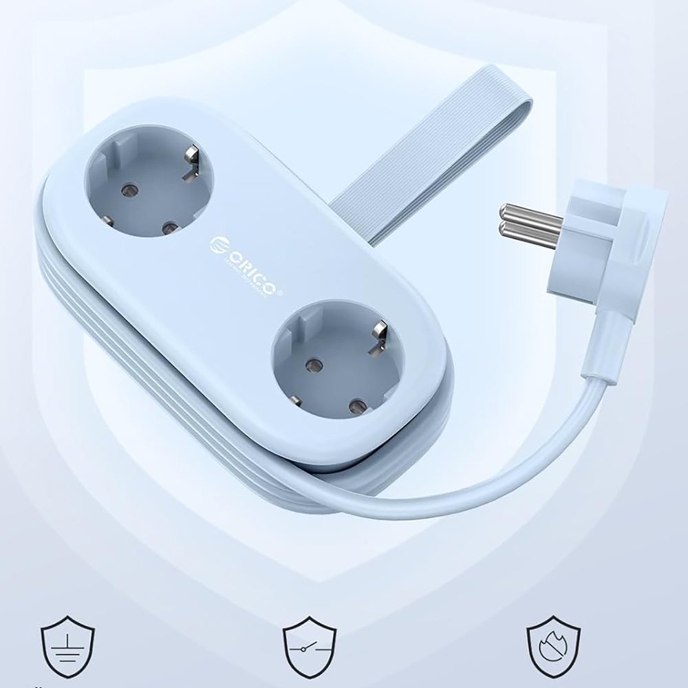 Orico AP3 20 W GaN 5 viename maitinimo ilgintuvas su 2×AC, 2×USB-A ir 1×USB-C – mėlynas - Image 3
