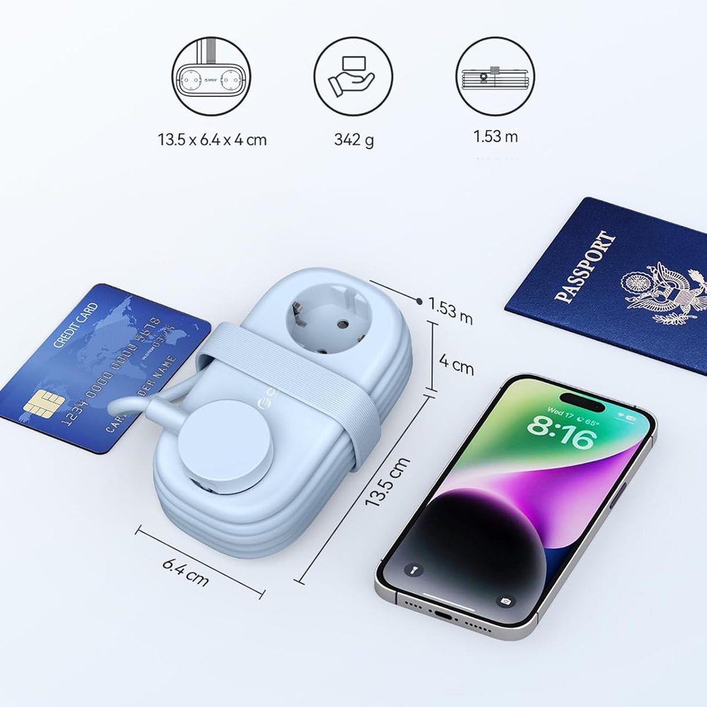 Orico AP3 20 W GaN 5 viename maitinimo ilgintuvas su 2×AC, 2×USB-A ir 1×USB-C – mėlynas - Image 4