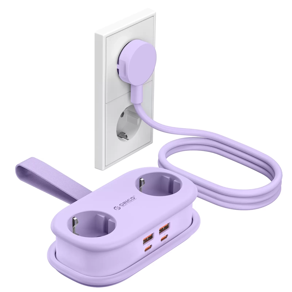 Orico AP3 65 W GaN 6 viename maitinimo ilgintuvas su 2×AC, 2×USB-A ir 2×USB-C – violetinis - Image 2