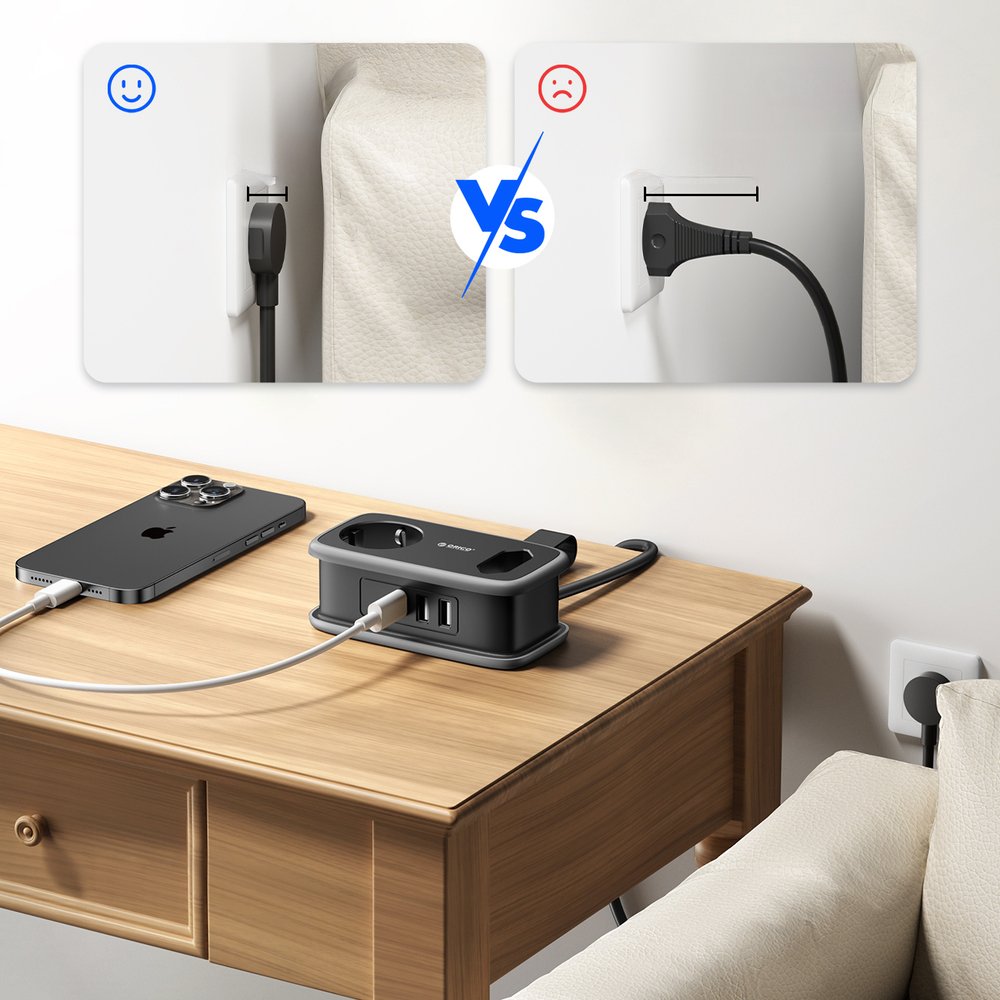 Orico APP 15,5 W 5 viename maitinimo ilgintuvas su 2×AC, 2×USB-A ir 1×USB-C – juodas - Image 6