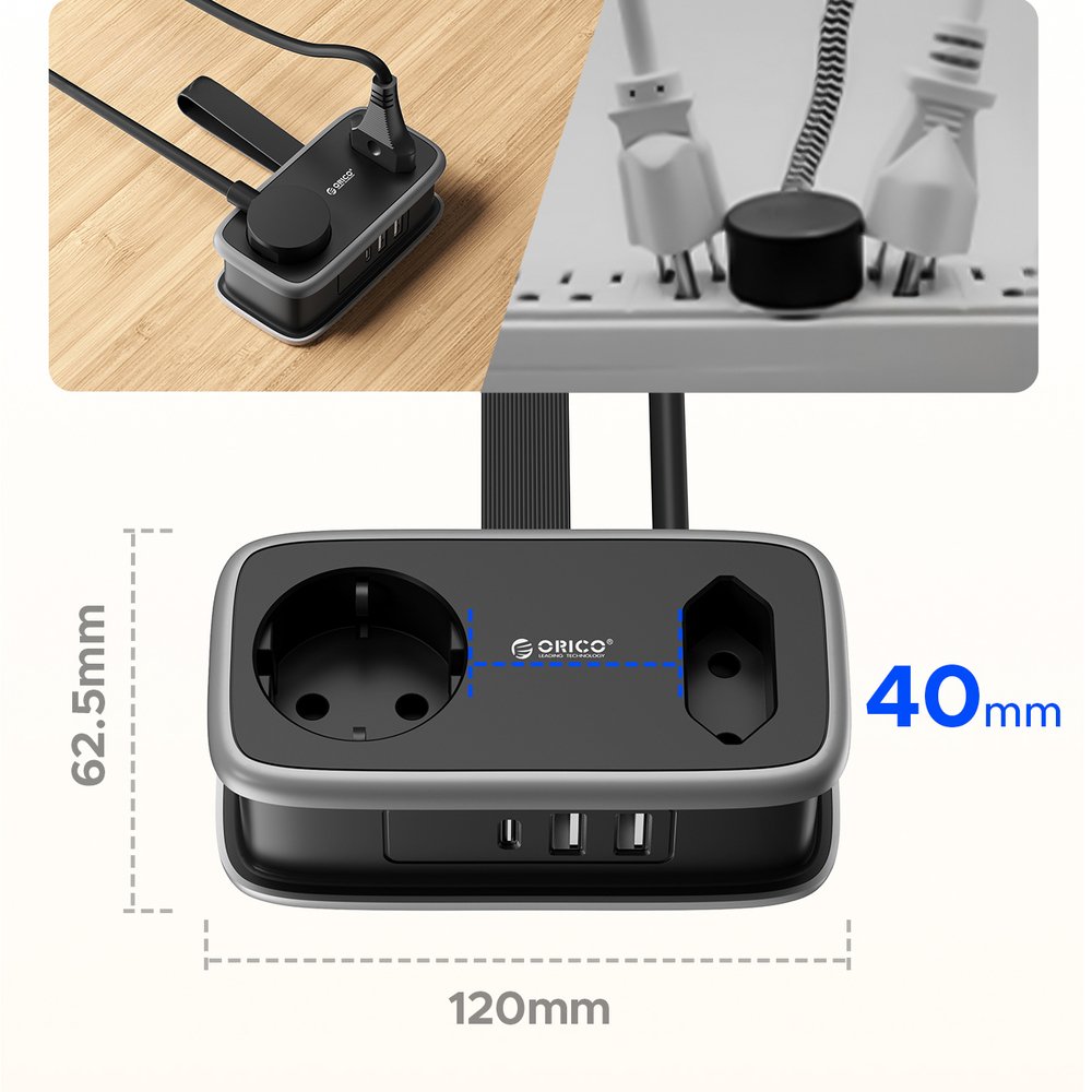 Orico APP 15,5 W 5 viename maitinimo ilgintuvas su 2×AC, 2×USB-A ir 1×USB-C – juodas - Image 8