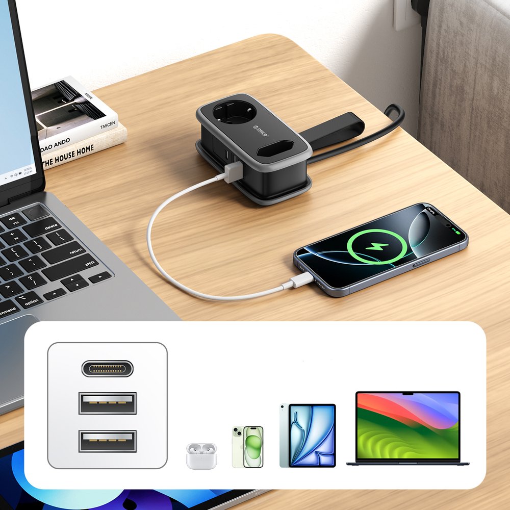 Orico APP 15,5 W 5 viename maitinimo ilgintuvas su 2×AC, 2×USB-A ir 1×USB-C – juodas - Image 9