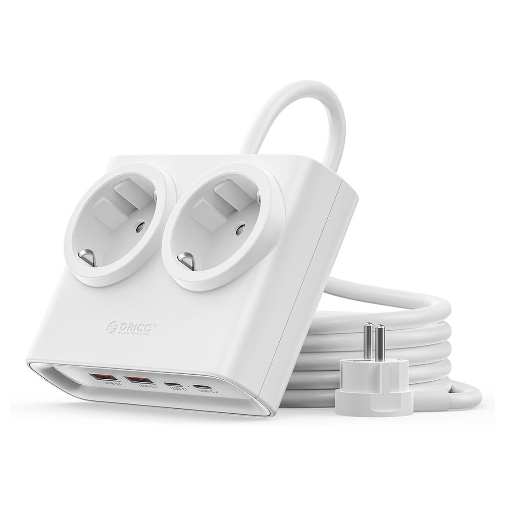 Orico PDC25 25W 6in1 Power Strip 2x AC + 2x USB-A + 2x USB-C - White