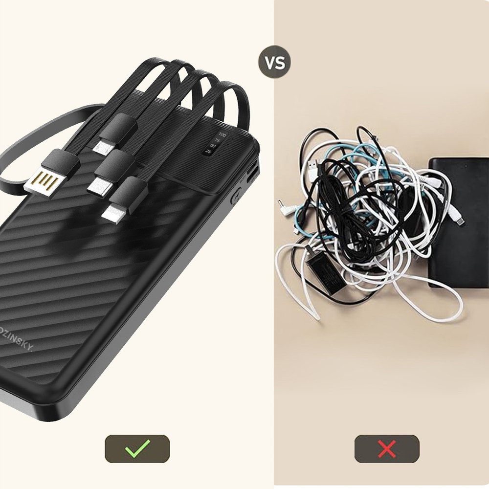 Wozinsky W11-B 10000 mAh 10 W išorinė baterija su integruotais laidais ir žibintuvėliu – juoda - Image 5
