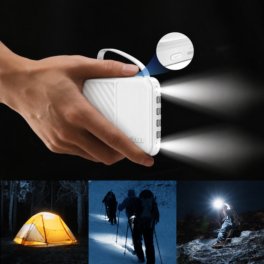 Wozinsky W11-W 10000 mAh 10 W išorinė baterija su integruotais laidais ir žibintuvėliu – balta - Image 4