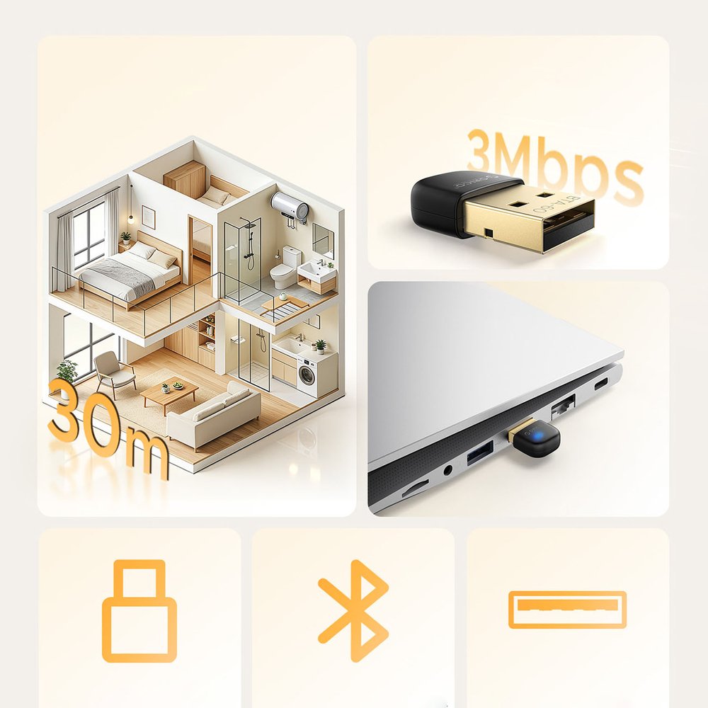 Orico BTA-60 Bluetooth 6.0 adapteris – juodas - Image 4