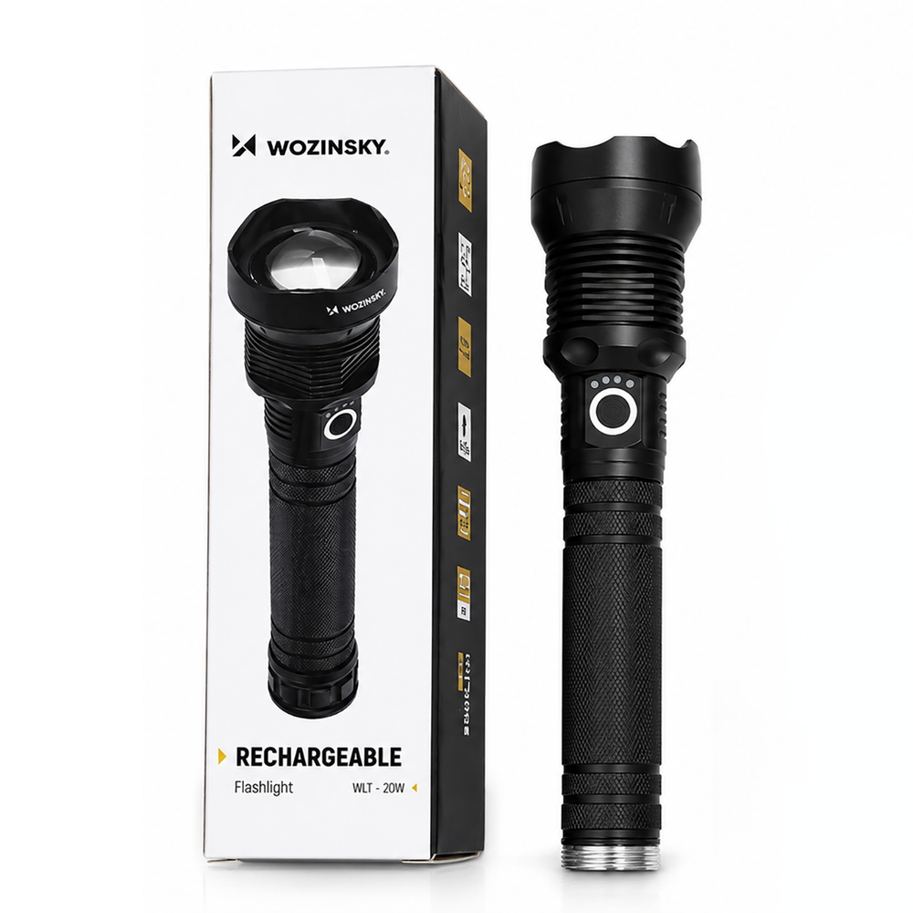 Wozinsky WLT-20W taktinis žibintuvėlis 20 W, 2000 lm, CREE, IP65 su reguliuojamu šviesos spinduliu – juodas - Image 6