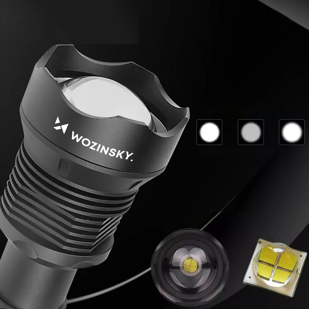 Wozinsky WLT-20W taktinis žibintuvėlis 20 W, 2000 lm, CREE, IP65 su reguliuojamu šviesos spinduliu – juodas - Image 7