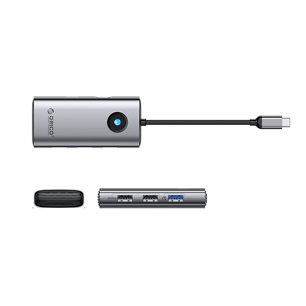 Orico PW11-5P USB-C šakotuvas su HDMI, 1×USB-A 3.0, 2×USB-A 2.0 ir USB-C PD – pilkas - Image 2