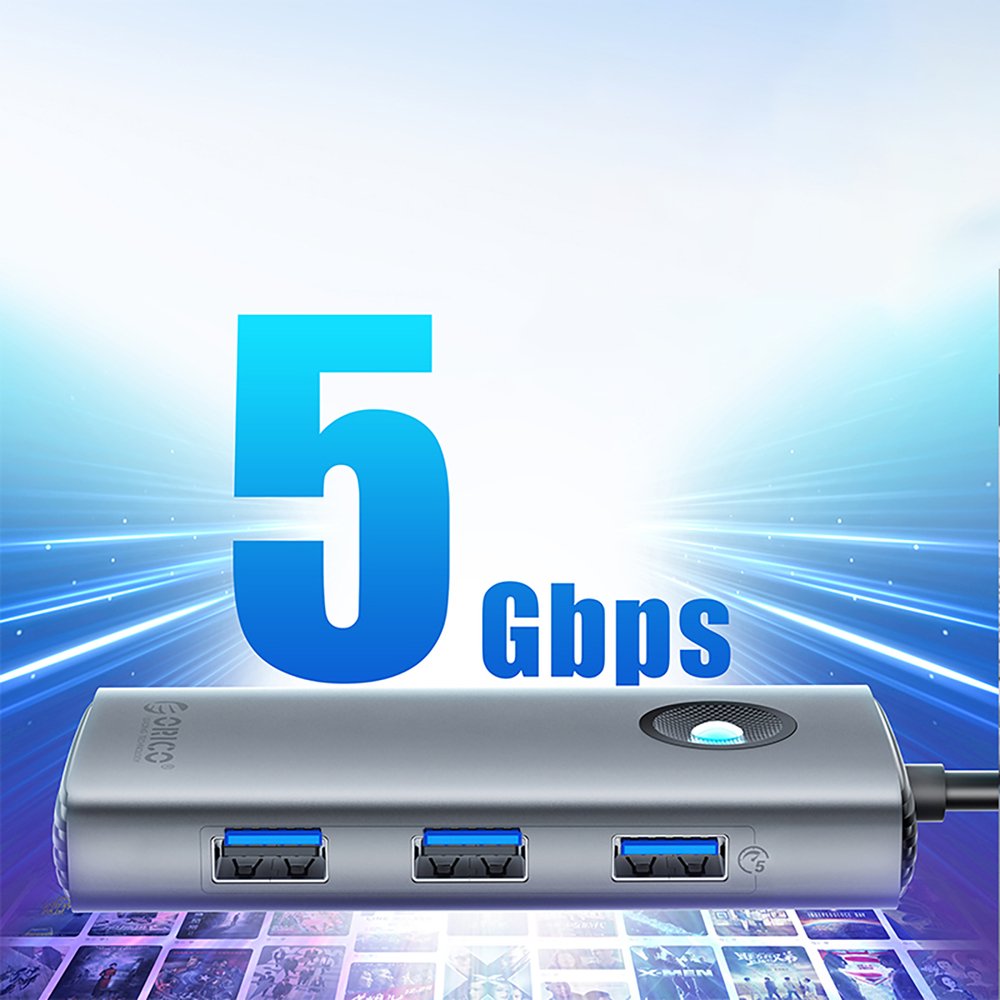 Orico PW11-5P USB-C šakotuvas su HDMI, 1×USB-A 3.0, 2×USB-A 2.0 ir USB-C PD – pilkas - Image 3