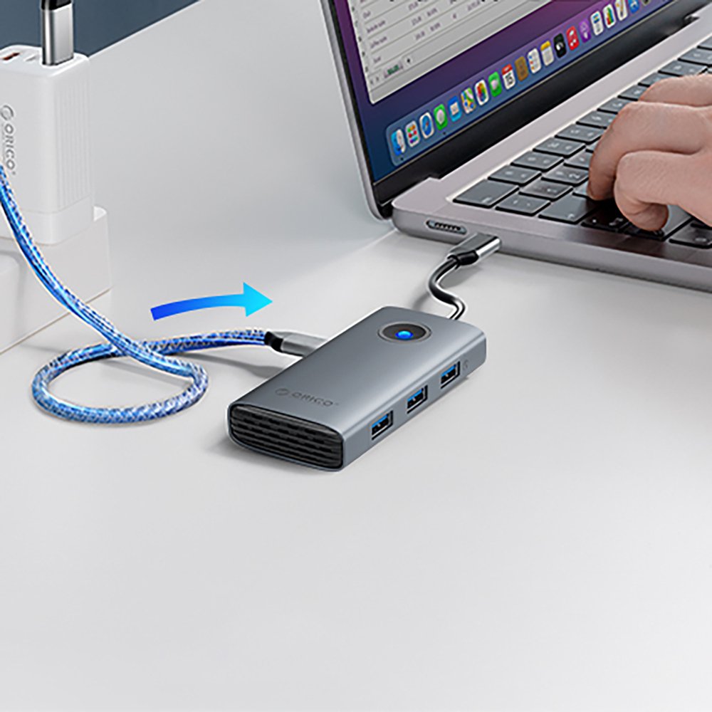 Orico PW11-5P USB-C šakotuvas su HDMI, 1×USB-A 3.0, 2×USB-A 2.0 ir USB-C PD – pilkas - Image 4