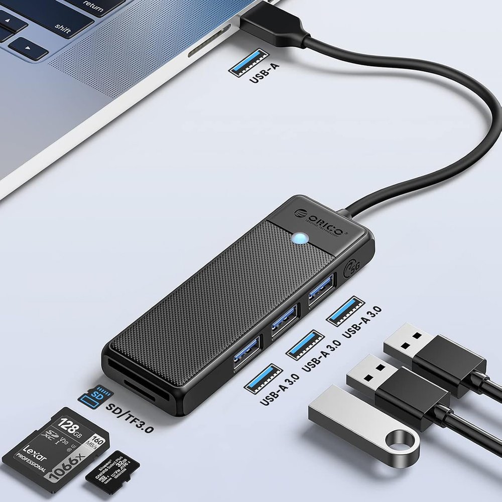 Orico PAPW3AT-U3 USB šakotuvas 4 prievadų (3×USB-A 3.0 su microSD/SD kortelių skaitytuvu), 1 m – juodas - Image 2