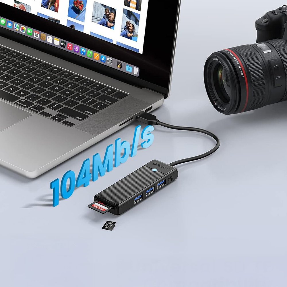 Orico PAPW3AT-U3 USB šakotuvas 4 prievadų (3×USB-A 3.0 su microSD/SD kortelių skaitytuvu), 1 m – juodas - Image 4